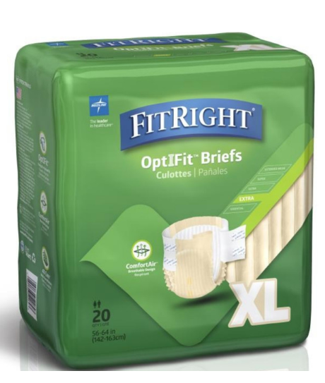 FitRight Adult Diapers, Extra+ Heavy Absorbency, XL (Waist Size 56in64in), 20 Count, OptiFit Incontinence Briefs for Men and Women, Disposable, MoistureWicking, Leak Protection,