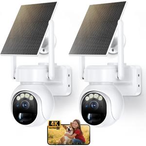 Security Cameras Wireless Outdoor 4K WiFi Cameras for Home Security with Solar/Battery Powered,360° PTZ Outdoor Camera, Color Night Vision,PIR Human Detection, 2Way Audio, Motion Alert, IP66（2Pack）