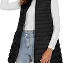 ELFJOY Long Puffer Vest Women Winter Ultra Light Long Down Vest with Stand Collar Black Womens Vests Outerwear (X-Large)