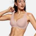OEAK Womens Deep V Bras Wireless Comfortable Bra Supportive No Underwire Bras Tshirt Push Up Bralettes Plunge Seamless Bra (Beige, S)