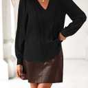 Dowerme Womens Tops 2026 Spring V Neck T-Shirts Long Sleeve Shirts Lace Crochet Work Blouses Dressy Casual Loose Tunics (Black, S)