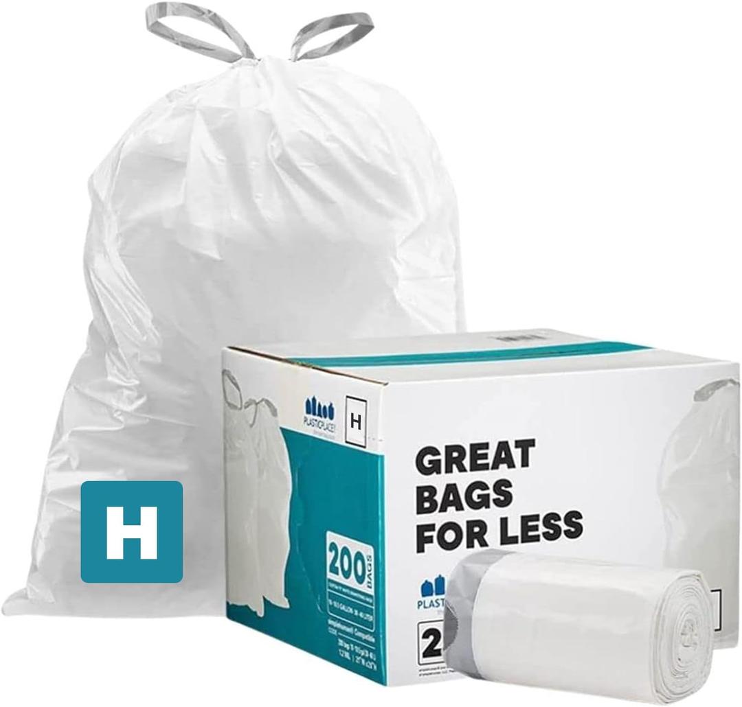 Plasticplace Custom Fit Trash Bags Compatible w Simplehuman Code H Drawstring Bags 8-9 Gallon Tear-Resistant Liner 200 Count Heavy-Duty Waste Disposal