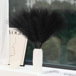 30pcs Black Pampas Grass - 24 Inch Faux Pampas Grass Decor, Short Artificial Pampas Grass for Gothic Room Decoration, Wedding, Party, Halloween and Home Decor(Black)