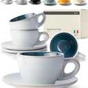 Kivy Cappuccino Cups Set Of 4 [8Oz] - Thick-Walled Stoneware Cappuccino Cup Set For Latte Art - Latte Mugs - Latte Cups - Coffee Mug - Latte Art Cup - Ceramic Latte Cup And Saucer Set Of 4 - Blue