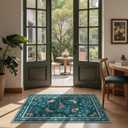 2x3 Entryway Rug with Insect Print - Indoor Non-Slip Small Bug Rug for Front Door, Low Pile Machine Washable Throw Carpet for Entryway, Kids Nursery, Bedroom, Kitchen, Laundry, Bathroom (2'x3' Teal)