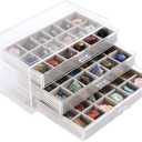 Rock Collection Display Case - 54 Slot Crystal Display Box, Acrylic Rock Display Shelf | 3-Tier Gemstone Organizer Box for Minerals, Shells, Miniatures & Souvenirs, Clear Display Case for Collectibles