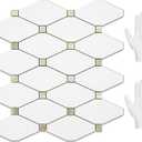 STICKGOO 10 Sheets Peel and Stick Backsplash, Pure White Marble Look PVC Mixed Metal Gold Kitchen Backsplash, Stick on Backsplash Wall Tiles for Kitchen, Bathroom, RV
