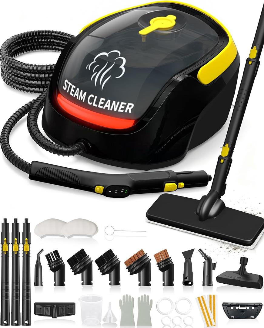 GLAMMAGIC Steam Cleaner with Mop, 3 Level Adjustable Handle, 25 Accessories