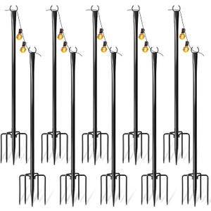 10 Pack String Light Poles for Outside, Adjustable Metal Patio Light Poles