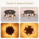 5-Lights Kitchen Light Fixtures Ceiling Mount, Adjustable Multi-Directional Black Flush Mount Ceiling Light, Retro Metal Cage Farmhouse Close to Ceiling Light Fixture for Hallway Dining Room Entryway