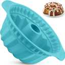 Kenond Silicone Fluted Pans, Non-stick with Sturdy Handle, Baking Molds, Perfect Bakeware for Cake, Jello, Gelatin, Bread, Para Gelatinas, 9.5 Inch (Blue) (1 Pack)