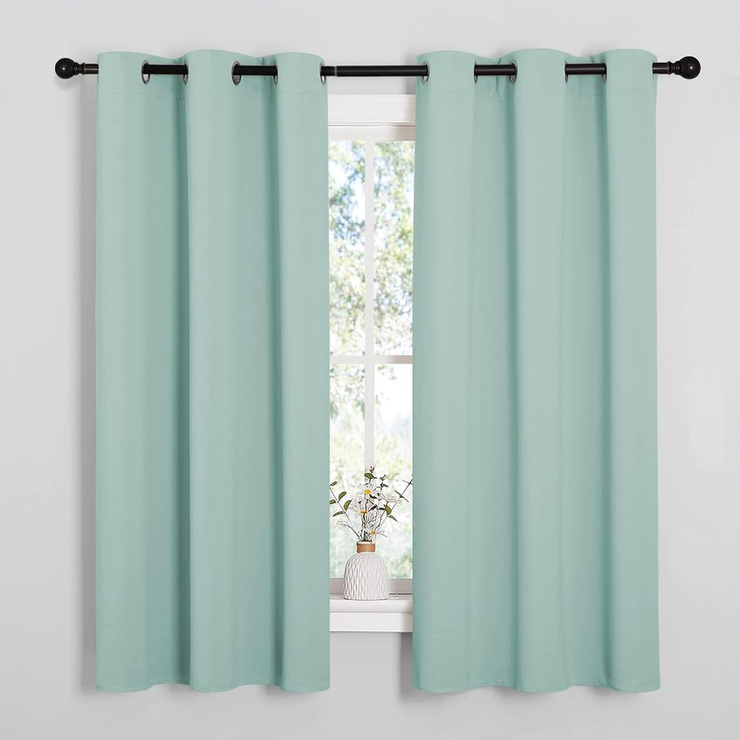 NICETOWN Aqua Blue Room Darkening Curtains for Kitchen, Window Treatment Thermal Insulated Solid Grommet Curtains/Drapes Bedroom (Set of 2, 42 inches Wide by 63 Long)