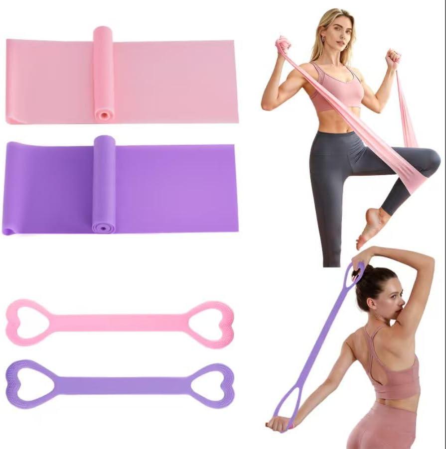 2 x Resistance Bands, Figure 8 Resistance Band, 4 Pack - Latex-Free Exercise Bands for Home Gym, Strength Training & Physical Therapy | Yoga, Pilates, Glute Workouts | Portable Elastic Bands