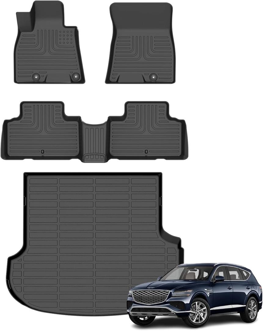 Floor Mats & Cargo Liner for Genesis GV80 2021-2025 2026 5 Seats(Not for Coupe Models), All Weather Automotive TPE Floor Liners Set Anti-Slip Waterproof Accessories (Car Mats+Trunk Mat) Black