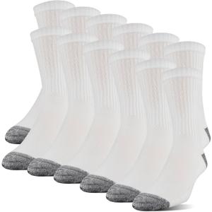 Gildan Men's Polyester Half Cushion Mid-Crew Socks, 12-pack (White)