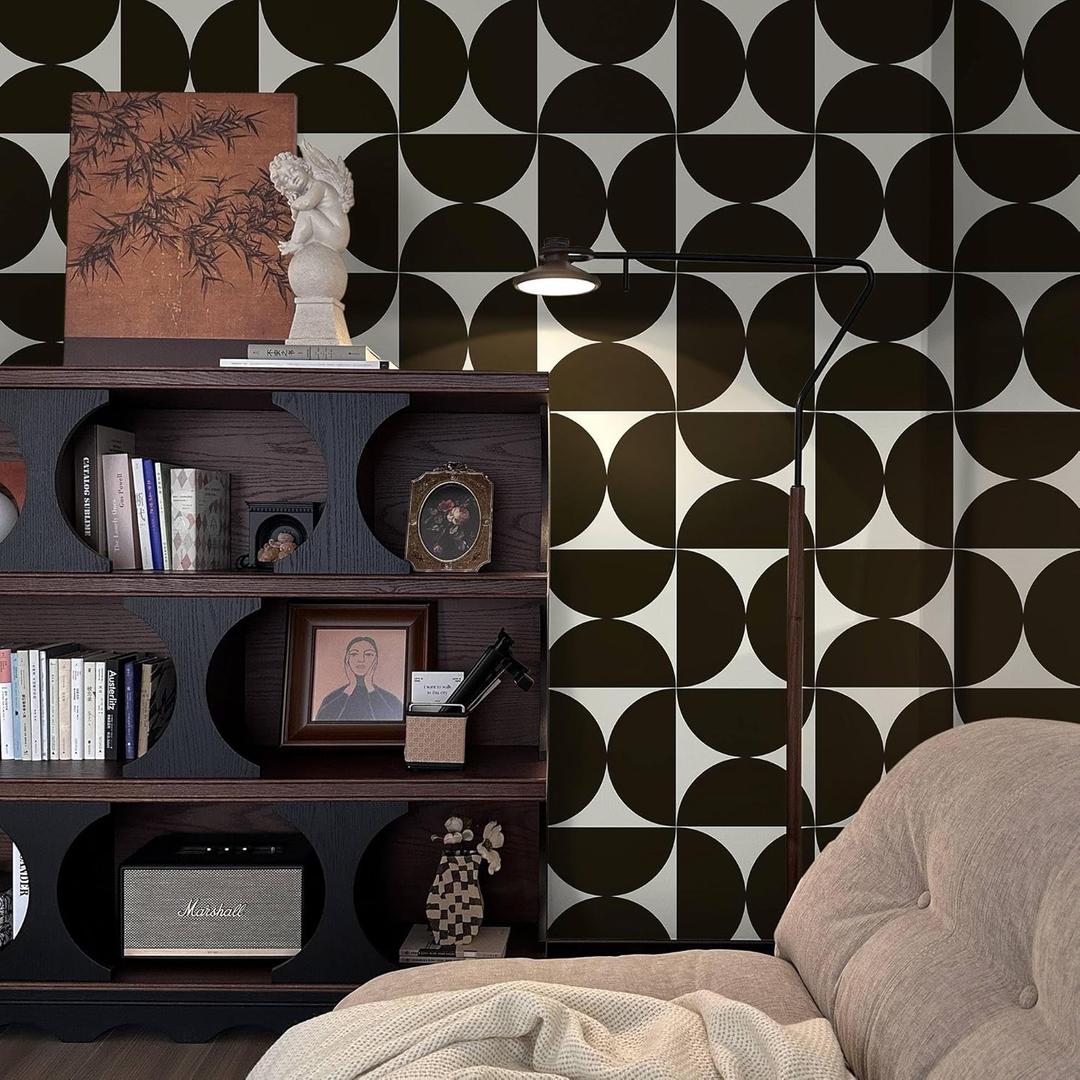 Dimoon 236"x17.3"Geometric Peel and Stick Wallpaper Brown and Beige Wallpaper Square Contact Paper Thicken Waterproof Vintage Self Adhesive Removable Wall Covering Shelf Liner Decal Vinyl Roll (Dark Brown(almost black)&Beige-Embossed)