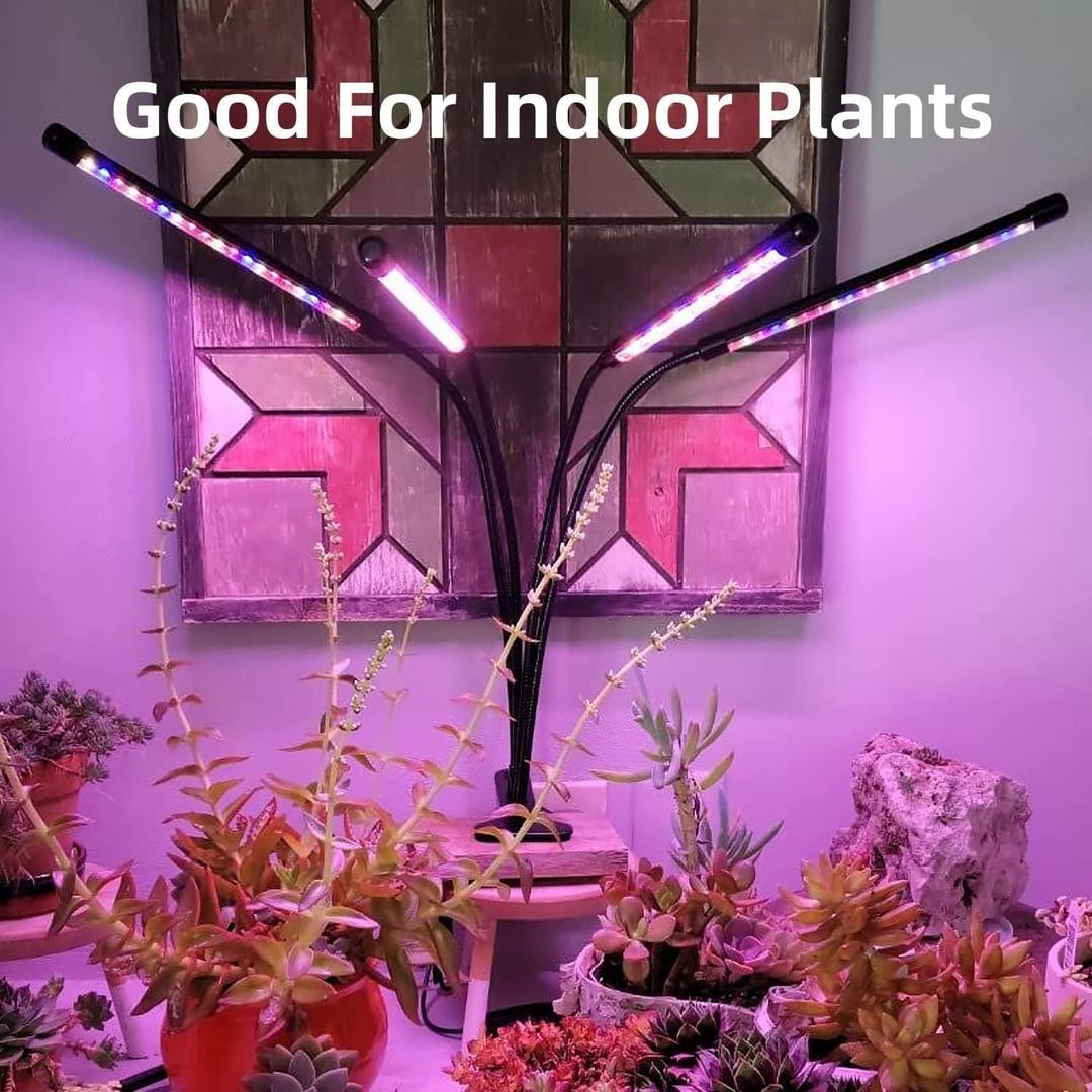 Grow Light for Indoor Plants - Upgraded Version 80 LED Lamps with Full Spectrum & Red Blue Spectrum, 3/9/12H Timer, 10 Dimmable Level, Adjustable Gooseneck, 3 Switch Modes
