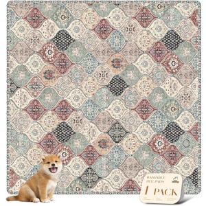 nunubaby Washable Pee Pads for Dogs, Stylish, Non-Slip and Leak-Proof Pee Pads. Reusable Potty Pads for Dogs for Crates and Floors.(Dark Red/Multi,72" x72" )