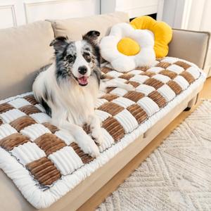 FUNNY FUZZY Pet Couch Covers for Sofa, Dog Couch Bed for Furniture Protector, Pet Bed Mat, Couch Cover for Dogs Washable with Non Slip, Medium, Brown