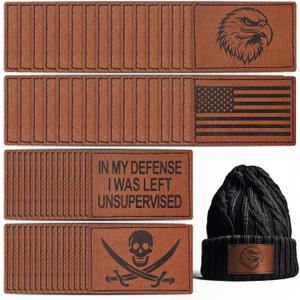 64PCS Blank Leatherette Hat Patches, Retangle Laserable Rustic Leatherette Patch with Adhesive for Heat Press/Transfer Iron-on, Retangle Light Brown
