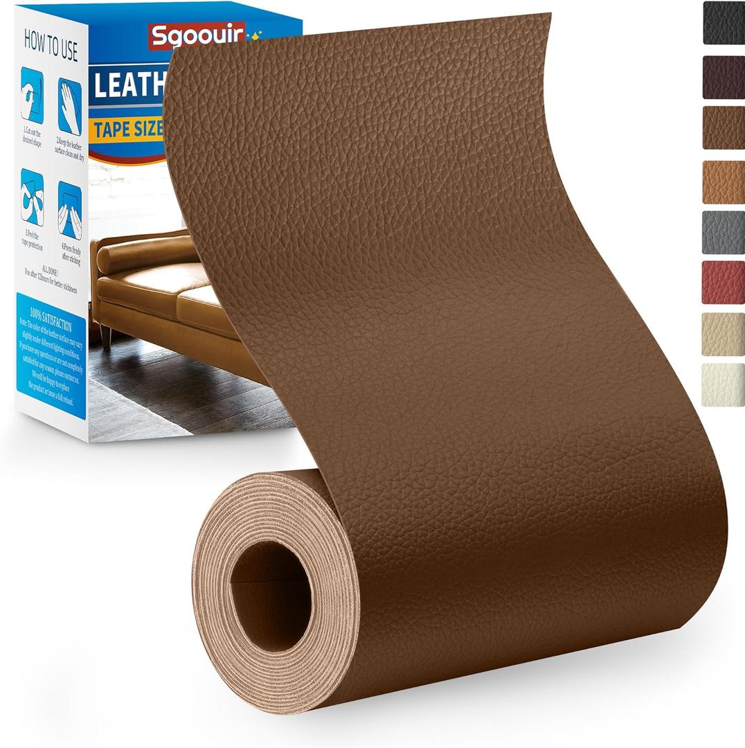 Leather Repair Patch Tape Kit, 3" x 80" Self Adhesive Leather Repair Patch for Furniture, Vinyl Kit for Car Seat, Chairs, Couch, Sofa, Boat Caramel Brown