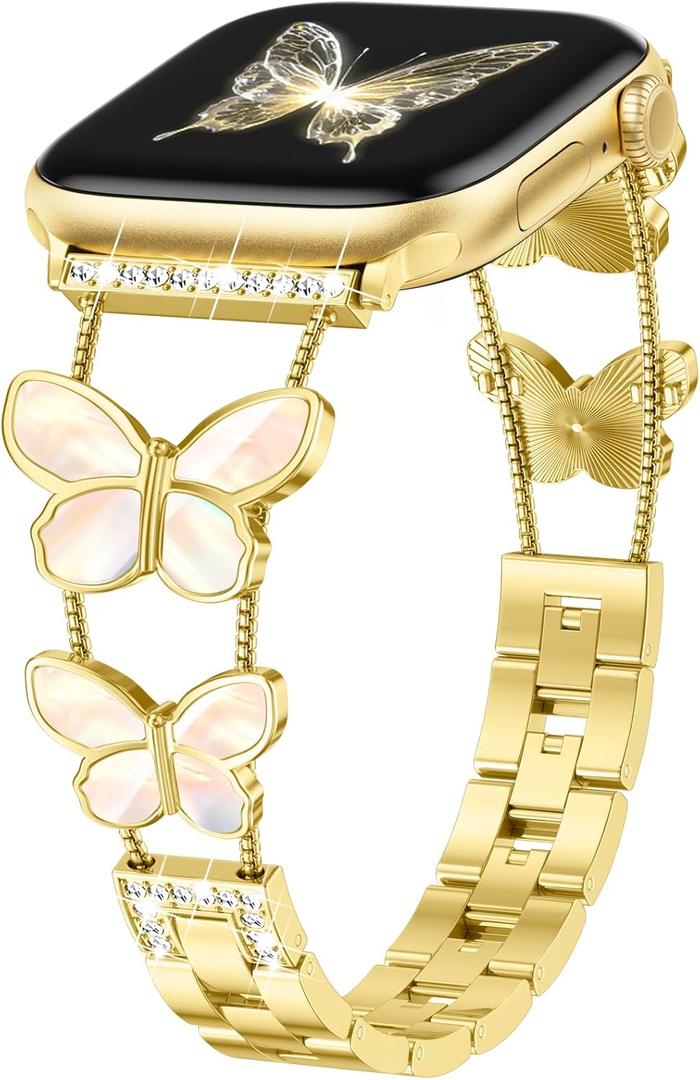 Metal Band Compatible with Apple Watch Bands for Women 44mm 45mm 42mm 46mm 49mm, Dressy Fancy Slim Wristband Thin Metal Strap for iWatch Series 11 10 9 8 7 6 5 4 Ultra SE 3 2 1, Gold