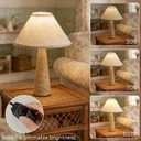 Wabi Sabi Travertine Table Lamp, H-16.9'' Dimmable Natural Stone Table Light Fixture with Fabric Lampshade, E26 Base LED Travertine Stone Nightstand Light for Bedroom, Living Room, Study Room