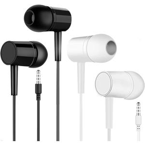 3.5mm Wired Earbuds, Stereo Sound in-Ear Headphones with Built-in Mic, Simple Volume Control, Universal Wired Earphones for School, Work, Travel - Men, Women (2 pack)