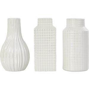 Deco 79 Ceramic Geometric Decorative Vase Dimensional Textured Centerpiece Vases with Varying Shapes and Grid Patterns, Set of 3 Flower Vases for Home Decoration 3" W, 8" H, Cream Deco 79 Ceramic Geometric Decorative Vase Dimensional Textured Centerpiece Vases with Varying Shapes and Grid Patterns, Set of 3 Flower Vases for Home Decoration 3" W, 8" H, Cream