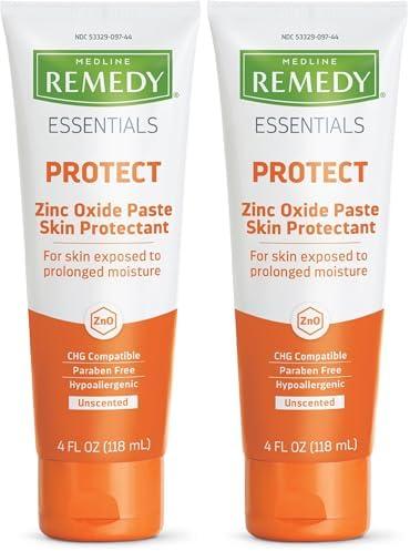 Medline Remedy Essentials Zinc Oxide Skin Protectant Paste (4 oz Tube), Unscented, Barrier, Incontinence Cream, Diaper Rash, Adults, Elderly, Hypoallergenic, Paraben Free (Pack of 2)