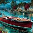 300 Piece Puzzles for Adults, 300 Piece Puzzles for Adults Large Piece, Nighttime Lake Boat Dogs Cats Jigsaw Puzzle Funny Gift for Adult Kids Challenging Family Games Toy, 20.5 X 15 in