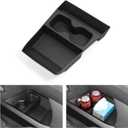 LUCKEASY Centre Console Lower Storage Box Suitable for 2024 2025 2026 Hyundai Santa Fe Centre Console Lower Space Organiser Tray with Water Cup Limiter TPE Tidy For Santa Fe Accessories Black