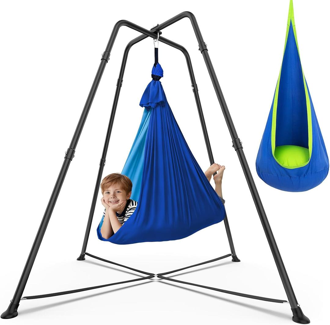 Swing Stand with Sensory Swing and Pod Swing, X-Shaped Swing Frame, Heavy-Duty Metal Sensory Swing Set for Adults Indoor and Outdoor 330LBS