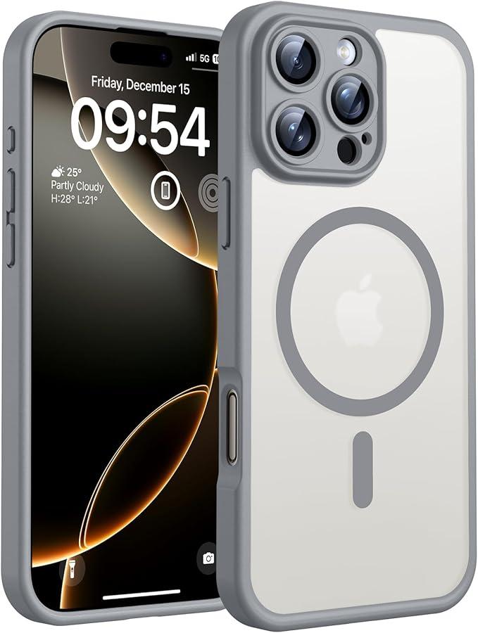 TOCOL for 17Pro Case, Full Camera Protection, Builtin Magnetic Ring, Compatible with Magsafe Charger, Drop Protection, Translucent Matte Phone Case for 17 Pro 6.3 inch (Gray)