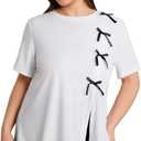 Women's Plus Size Tops Bowknot Split T Shirts Short Sleeve Crewneck Elegant Summer Tee Top (XX-Large Plus)