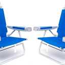 SUNNYFEEL Extra Wide 28" Low Beach Chair 2 Pack 5 Position Lay Flat, XL Oversized Portable Folding Camping Chairs with Cup Holder for Outdoor/Trip, Foldable Backpack Beach Chair for Adults (Navy Blue-2set)