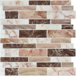 Art3d Peel and Stick Brick Kitchen Backsplash Self-Adhesive Wall Tile Stone Design, 10 Sheets (Brown)
