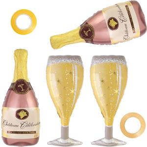 Champagne Wine Bottle Balloons, 4 Pcs Champagne Glass Foil Balloons, Large Wine Mylar Balloons for Engagement Bridal Shower Wedding Bachelorette, Birthday Party Decoration