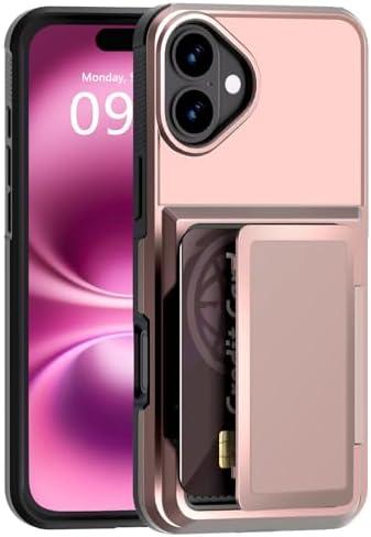 Flip Wallet for iPhone 16 Plus Case, iPhone 16+ Plus Card Holder Hidden Cards Slot Phone Cover Soft Sleeve Heavy Duty Protective Bumper Girl Lady Men Pocket Armor for iPhone 16 Plus 6.7 inch Rose Gold 2 Pack