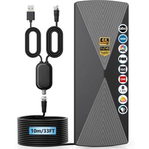 2026 TV Antenna, Digital TV Antenna Indoor with Signal Booster, Long Range Antenna for Smart TV and All Older TV's-Supports 4K 1080p -33ft Coaxial Cable