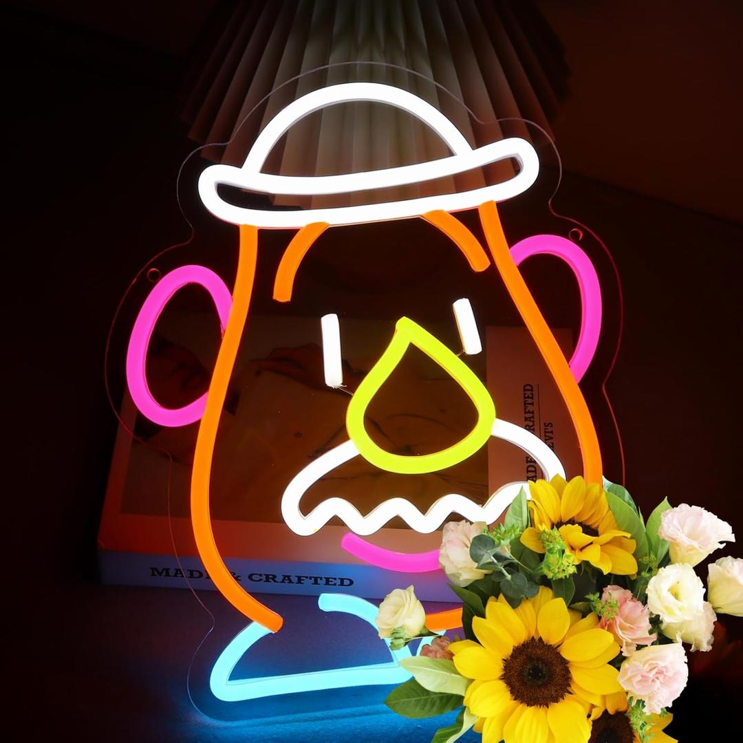 Potato Head Inspired Neon Sign, Cute Cartoon LED Neon Light for Kids Room Decor, USB Powered Wall Decor for Story Fans, Gift for Boys Girls Birthday Party