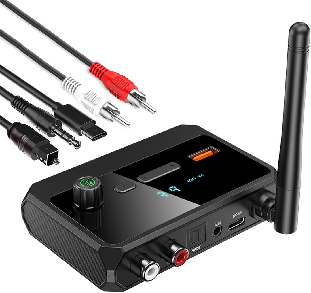 VR-robot Bluetooth 5.3 Receiver, RCA Bluetooth Adapter for Home Stereo, Support Optical AUX 3.5mm, RCA Bluetooth Receiver Adapter for Stereo Speakers, Home Music Streaming Stereo System
