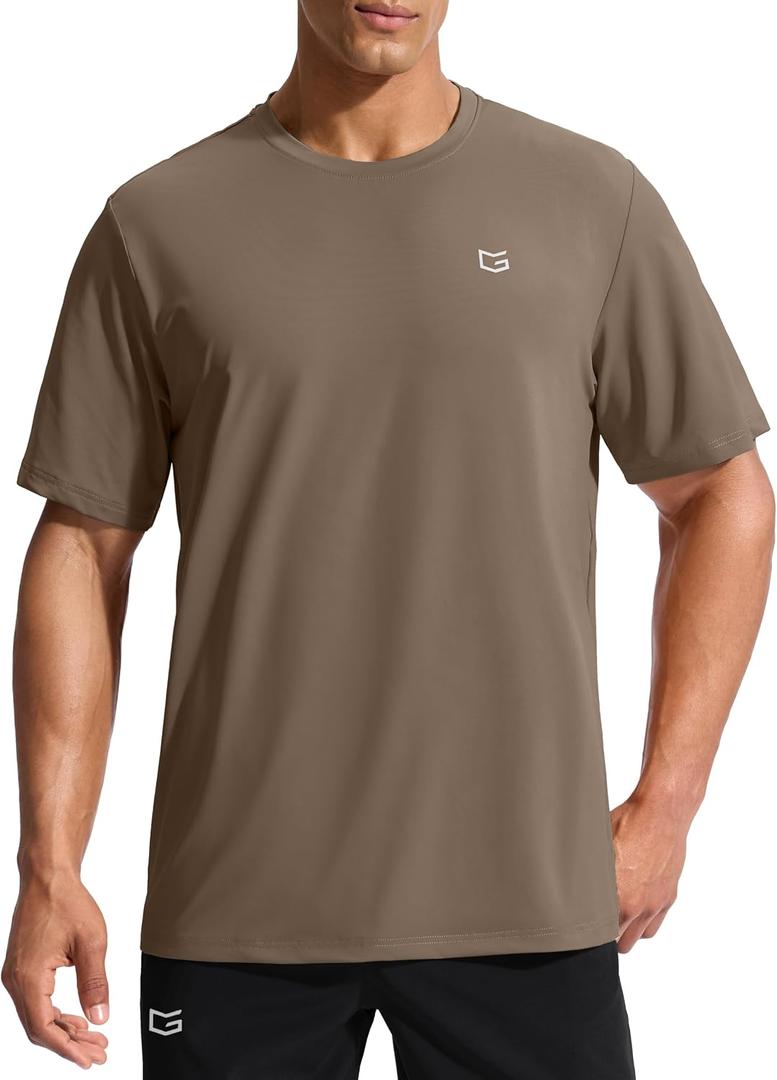 G Gradual Men's Sun Protection Swim Shirt UPF 50+ Rash Guard Short Sleeve Quick Dry Water Hiking Workout Shirts for Men (Brown, M)