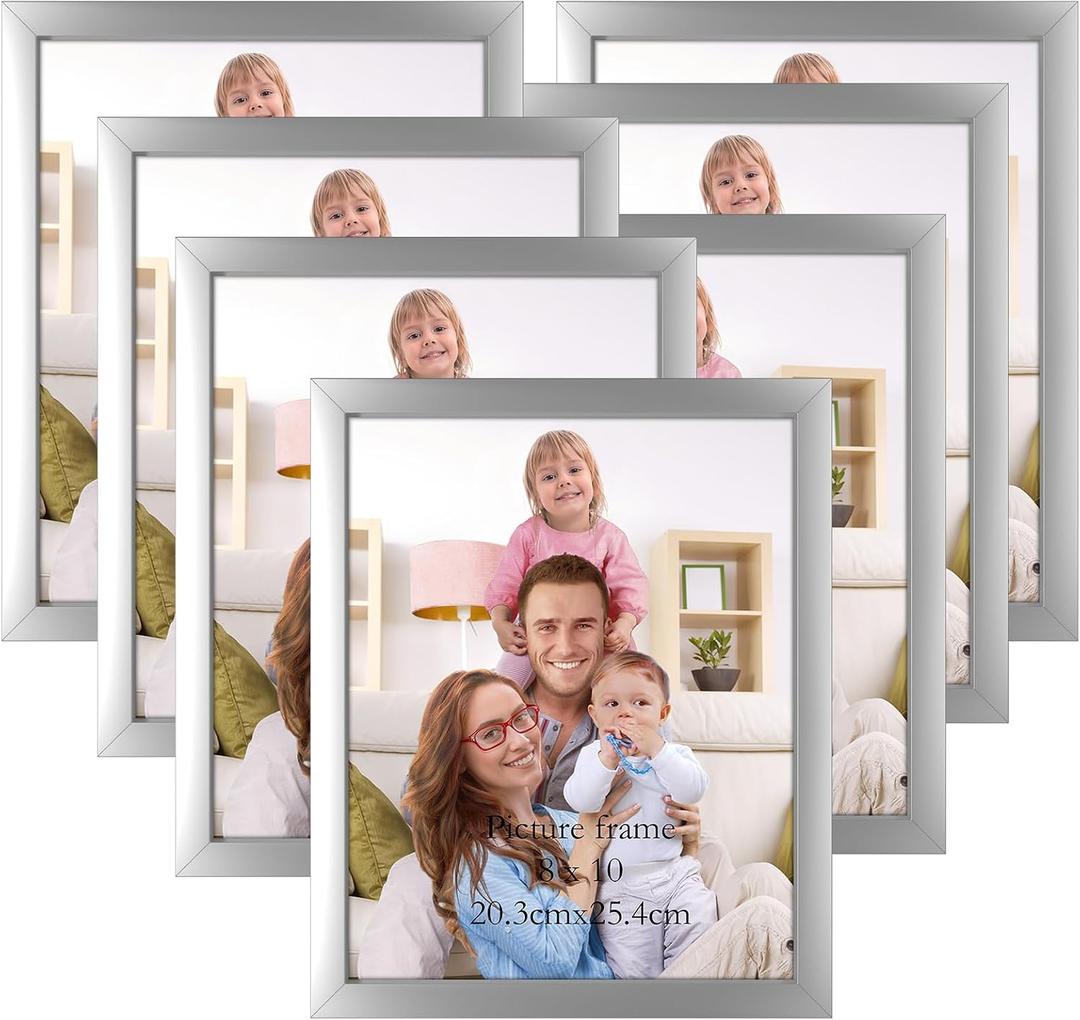 Giftgarden 8x10 Picture Frame Silver Set of 7, Multi Modern 8 x 10 Silver Frames for Wall or Tabletop Display