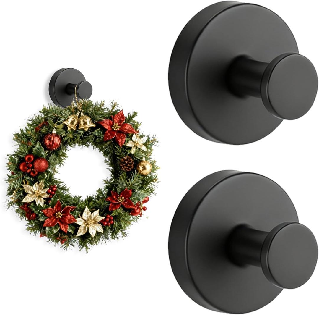2-Pack Suction Cup Hooks, Strong Vacuum Adhesion Shower Hooks for Bathroom, Kitchen, Tile & Glass, Reusable Damage-Free Hanger for Towel, Robe, Christmas Wreath