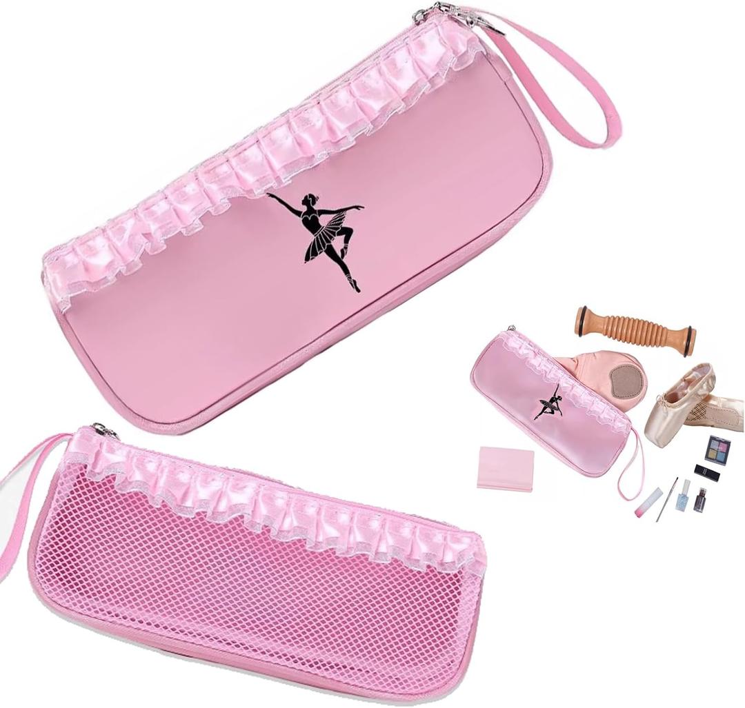 Pointe Shoe Bag Breathable Mesh Ballerina Dance Bag for Soft Sole with Zipper Ballet Accessories for Girls (Mesh Zipper, Pink)