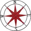 Aboxoo Round Metal Compass Decorative Compass Metal Wall Art Hanging Wall Sculpture 11 Inch Diameter Farmhouse Decor Indoor or Outdoor Sign (Red)