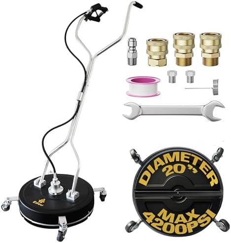 EDOU 20-Inch Dual Handle Pressure Washer Surface Cleaner, Wheels - Heavy Duty Composite Surface Pressure Washer - 4000 PSI Max - Includes 3/8-Inch Quick Connector Kit, Teflon Tape, Adapter Set