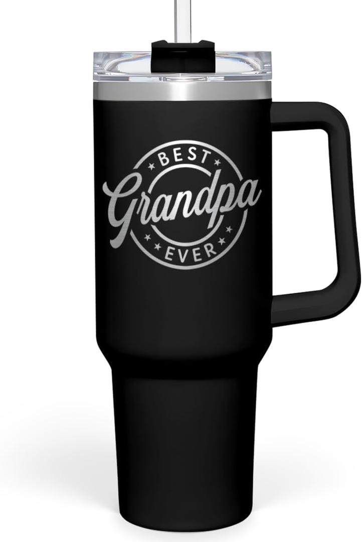 Best Grandpa Ever Tumbler with Handle 40oz, Grandfather Gifts for Birthday Christmas Fathers Day Valentines, Presents for Grandpas Granddad Papa Gifts from Granddaughter Grandson