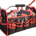 TOOLEAGUE 19 Inches Heavy Duty Tool Bag 25 Pockets, 1680D Fabric Tool Bags with Strong Molded Base, Multi-pocket Tool Organizer with Adjustable Shoulder Strap